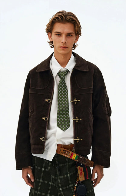 SUEDE PANELLED FIREMAN BUCKLE ZIP UP