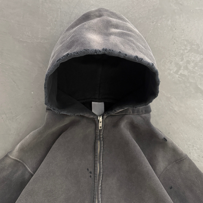 WATCH-SHOWER DISTRESSED ZIP UP HOODIE