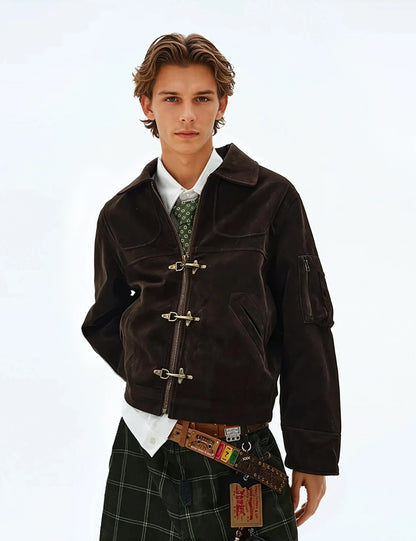 SUEDE PANELLED FIREMAN BUCKLE ZIP UP