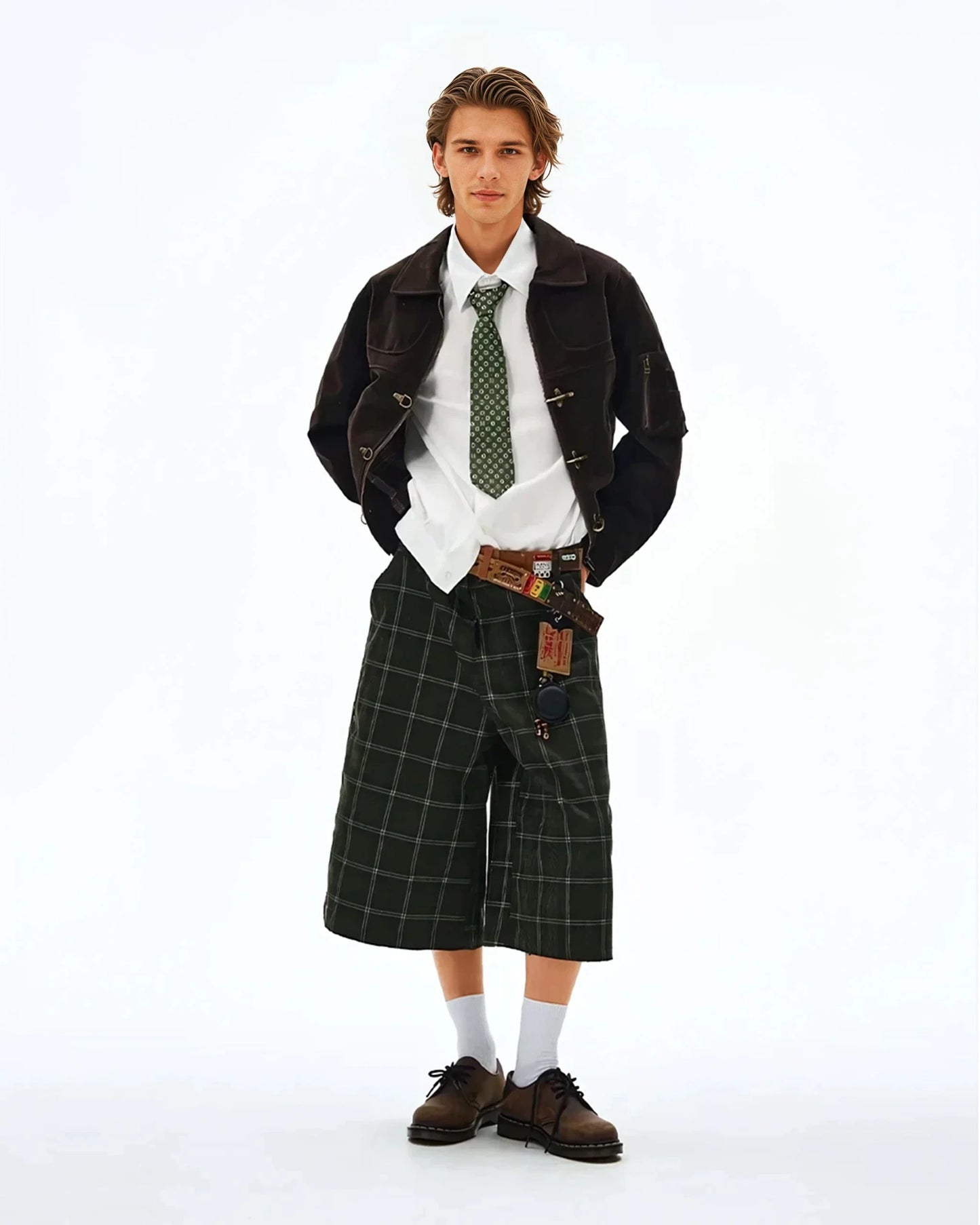 SUEDE PANELLED FIREMAN BUCKLE ZIP UP