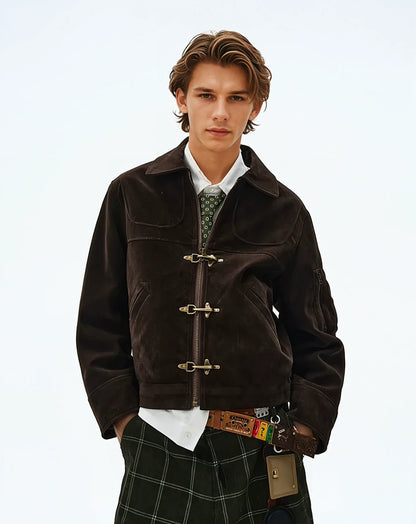 SUEDE PANELLED FIREMAN BUCKLE ZIP UP