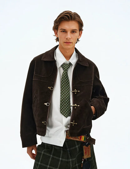 SUEDE PANELLED FIREMAN BUCKLE ZIP UP